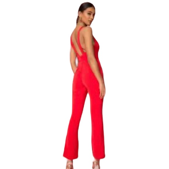Revolve Superdown Jillian Cherry Red Deep V Neck Jumpsuit XXS and S. NWT - Picture 3 of 16